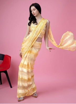 Swarovski Satin Silk Trendy Saree in Yellow