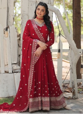 Tantalizing Embroidered Red Readymade Gown