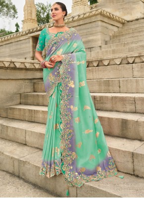 Tantalizing Silk Turquoise Butta Classic Saree