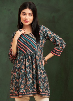 Teal Chinon Designer Kurti