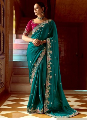 Teal Color Classic Saree