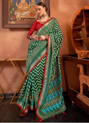 Teal Silk Patola Print Contemporary Saree