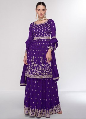 Tempting Embroidered Purple Designer Salwar Kameez