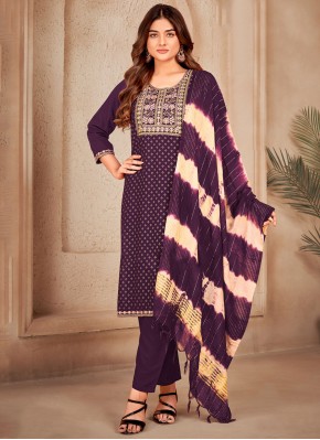 Tempting Foil Print Rayon Purple Trendy Salwar Kameez