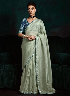 Tempting Zari Blue and Grey Fancy Fabric Contemporary Saree