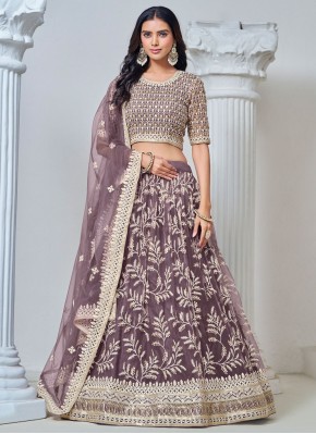 Thread Net Lehenga Choli in Purple