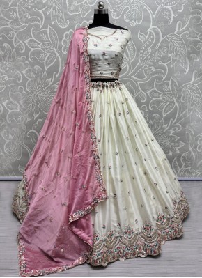 Thread Silk Trendy Lehenga Choli in White