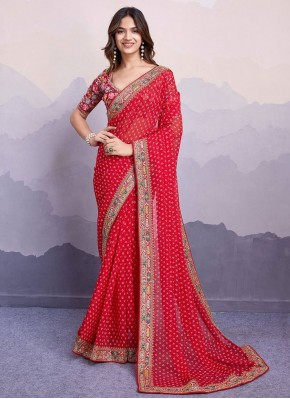 Thrilling Red Festival Trendy Saree