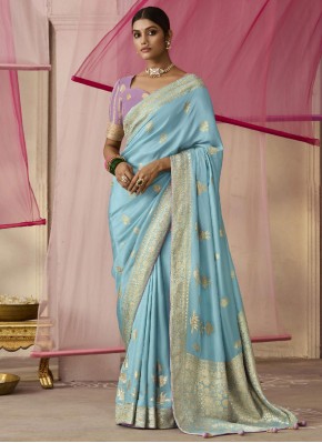 Tiptop Aqua Blue Weaving Classic Saree