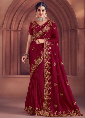 Tiptop Maroon and Rani Ceremonial Traditional Saree