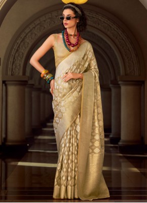 Tissue Beige Weaving Traditional Saree