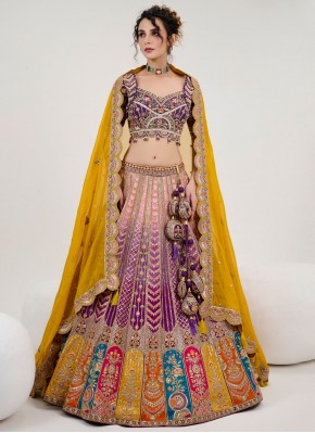 Titillating Embroidered Multi Colour Silk Readymade Lehenga Choli