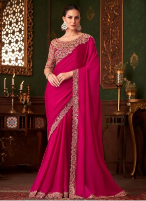 Titillating Satin Silk Rani and Red Classic Saree