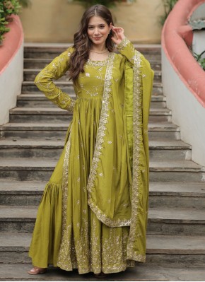 Topnotch Chinon Sequins Green Trendy Salwar Kameez