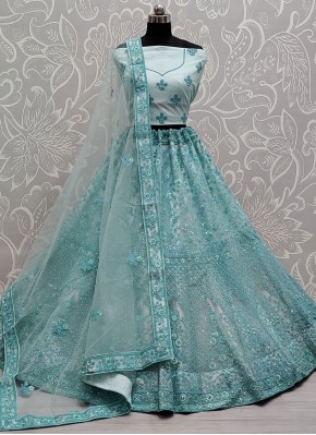 Topnotch Dori Work Aqua Blue Net Lehenga Choli