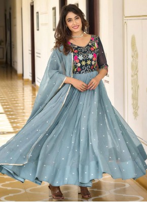 Topnotch Embroidered Grey Trendy Gown