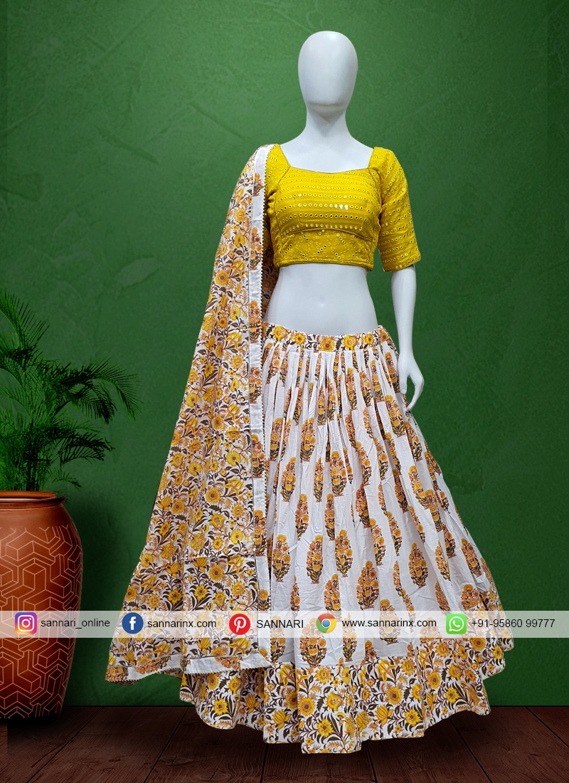 Buy Yellow Net Lehenga Choli with Cotton Thread, & Sequins Work From  Khushkar
