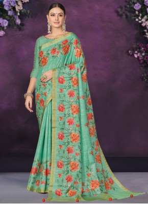 Trendy Embroidered Green Contemporary Saree