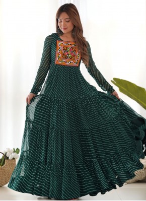 Trendy Gown Mirror Faux Georgette in Green