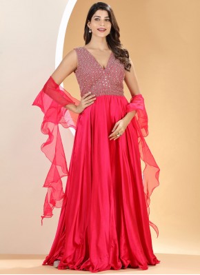 Trendy Gown Sequins Satin in Hot Pink