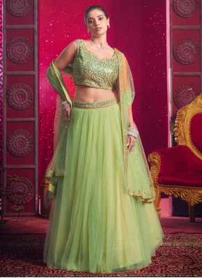 Trendy Green Plain Readymade Lehenga Choli