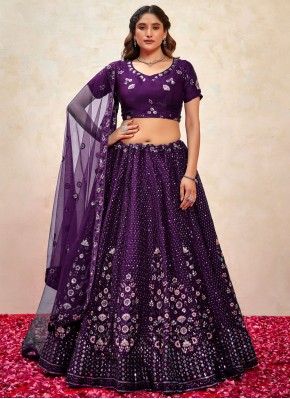 Trendy Lehenga Choli Embroidered Silk in Purple