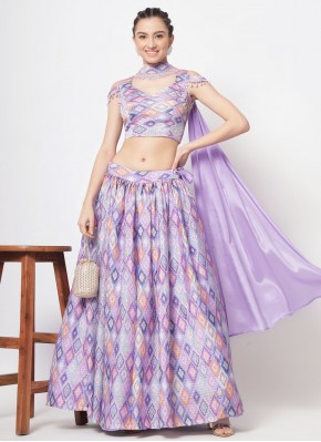 Trendy Lehenga Choli Print Silk in Lavender