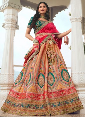 Trendy Lehenga Choli Sequins Silk in Peach