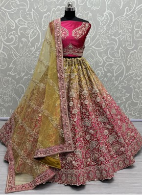 Trendy Lehenga Choli Sequins Velvet in Mustard and Pink