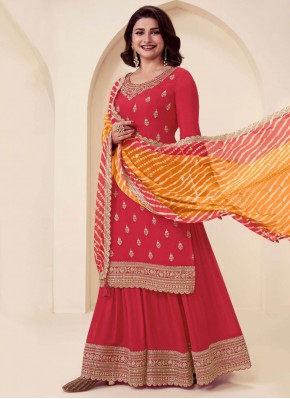 Trendy Salwar Kameez Embroidered Chinon in Rani