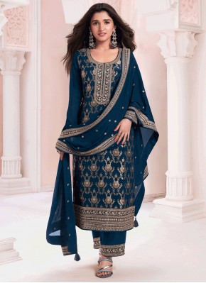 Trendy Salwar Kameez Jacquard Work Viscose in Navy Blue