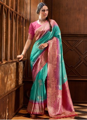 Trendy Saree Border Silk in Pink and Turquoise