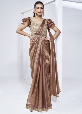 Trendy Saree Khatli Work Satin Silk in Brown