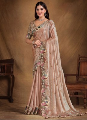 Trendy Saree Moti Satin Silk in Peach