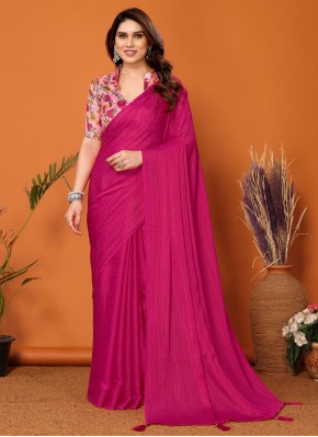 Trendy Saree Plain Polyester in Rani