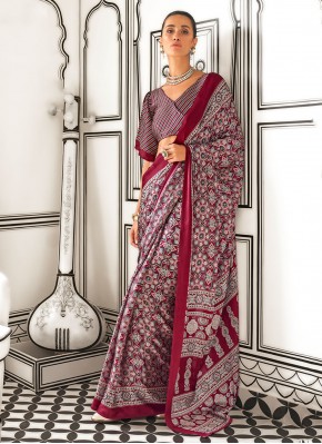 Trendy Saree Printed Crepe Silk in Maroon