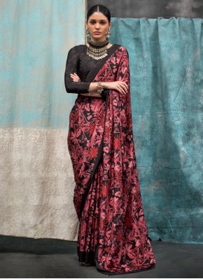 Trendy Saree Printed Crepe Silk in Rust
