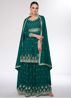 Trendy Silk Green Embroidered Trendy Salwar Kameez