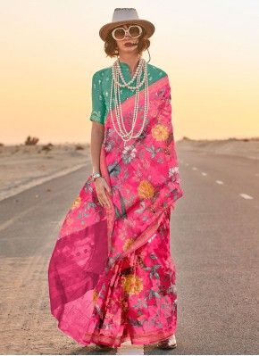 Trendy Tussar Silk Pink Printed Traditional Saree
