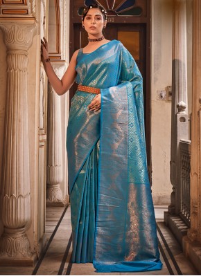 Turquoise Ceremonial Silk Trendy Saree