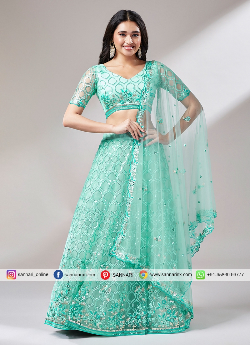 Turquoise & Ivory Embroidered Lehenga Set Design by Suhino at Pernia's Pop  Up Shop 2024