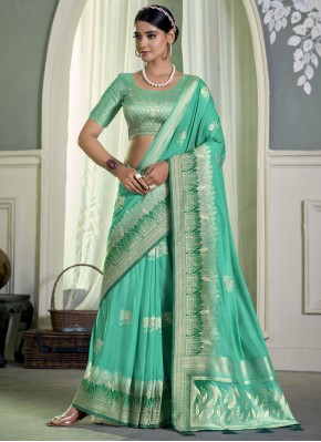 Turquoise Festival Pure Crepe Classic Saree