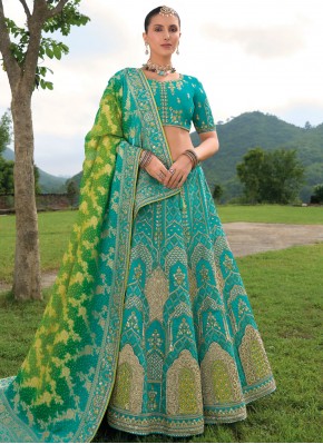 Turquoise Silk Zari Lehenga Choli