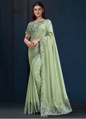 Tussar Silk Green Thread Traditional Saree