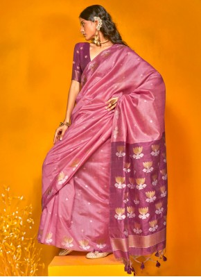 Tussar Silk Weaving Contemporary Saree in Magenta and Purple