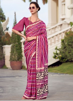 Unique Silk Burgundy Print Contemporary Saree