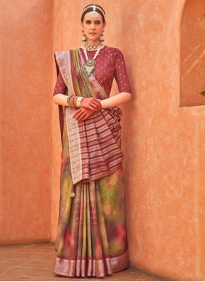 Urbane Silk Multi Colour Foil Print Contemporary Saree