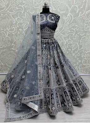 Velvet Blue Sequins Designer Lehenga Choli