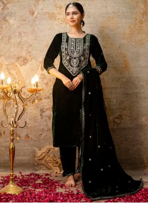 Velvet Designer Salwar Kameez in Green