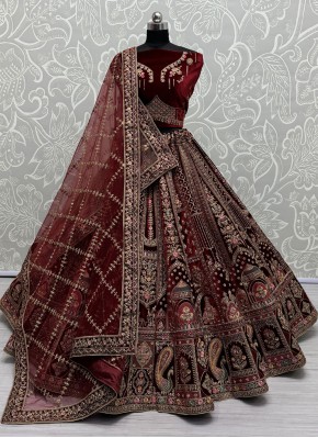 Velvet Embroidered Trendy Lehenga Choli in Maroon